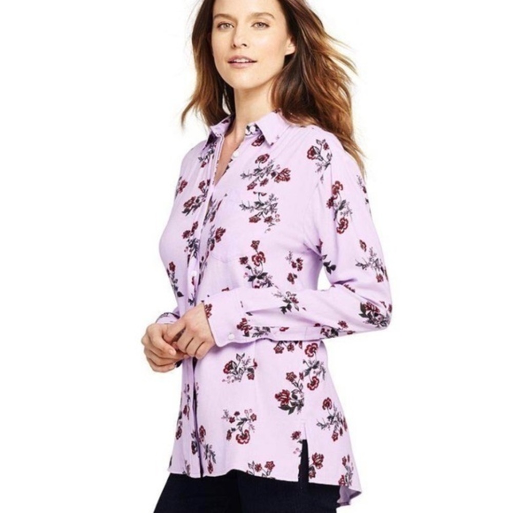 Lands' End Women's Lilac Floral Button Down Shirt